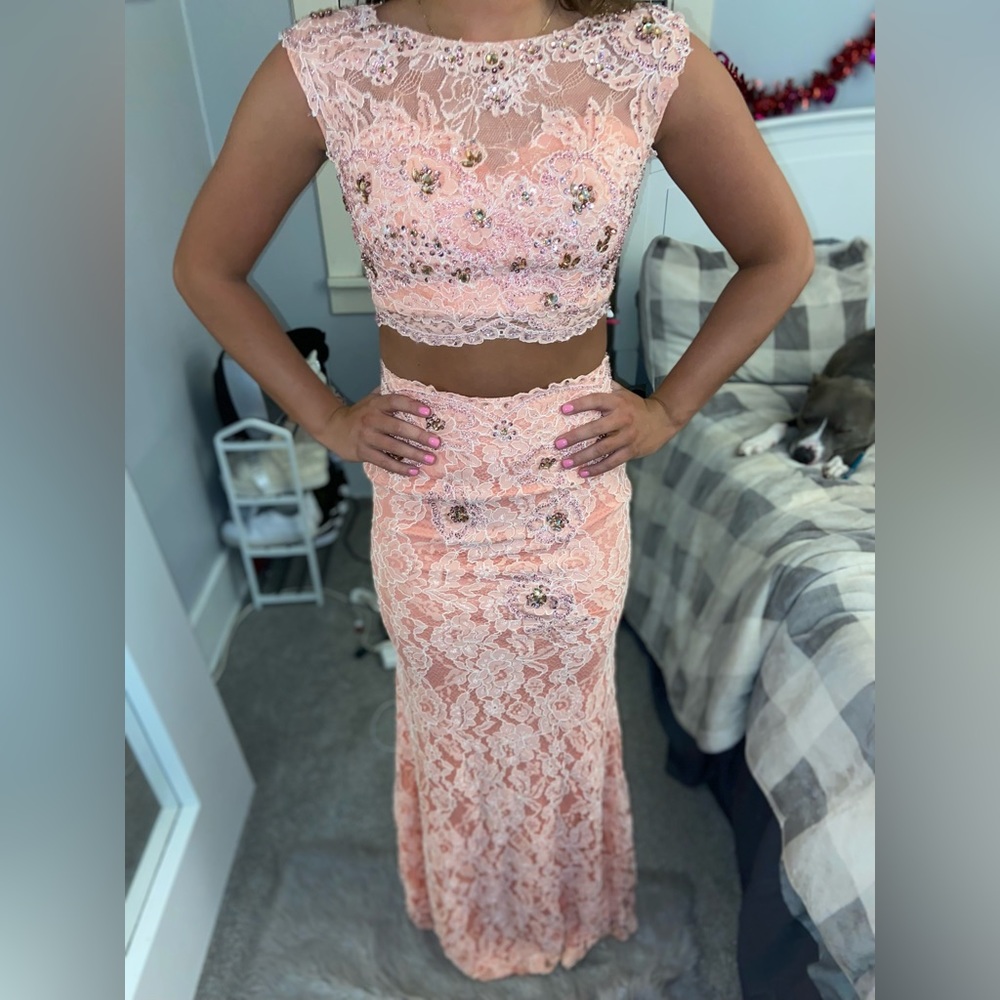 Jovani size 4 two piece pink prom dress